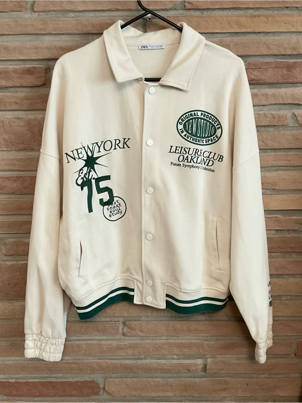 Zara Men’s Varsity Style Jacket Cream Off White Small